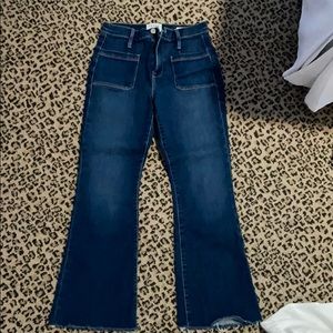 Frame cropped flare blue denim jeans